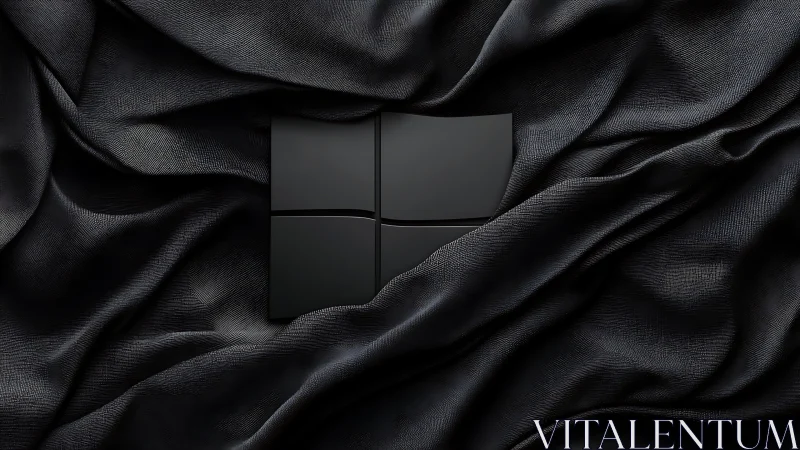 Velvet shadows cradle a sleek black windowed emblem.