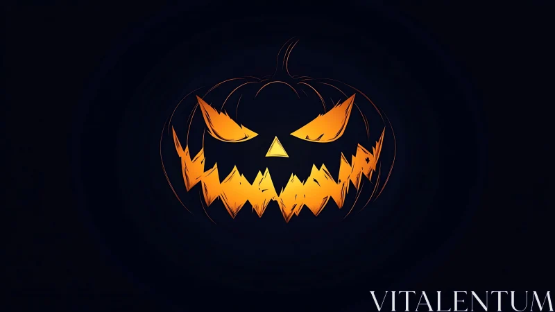 Glowing carved pumpkin face in stylized minimalist darkness.