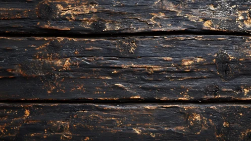 Charred wooden planks reveal warm golden undertones of age