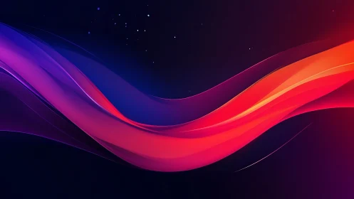 Curved multicolored gradient bands traverse a dark background