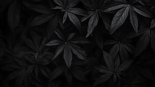Dark botanical foliage forms moody monochrome pattern.