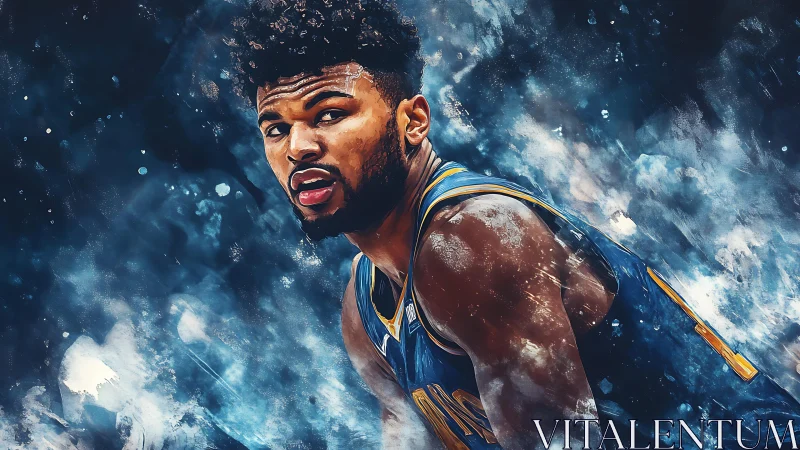 Basketball player portrait rendered in dynamic digital paint