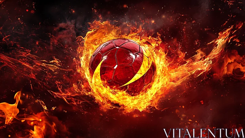 Dynamic flaming football orb in high-impact digital painting.