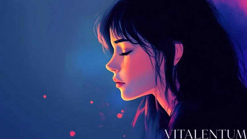 Profile portrait glows with neon dusk edge lighting.