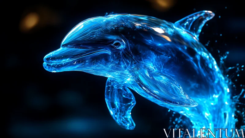 Liquid-light dolphin erupts from neon tides at midnight.