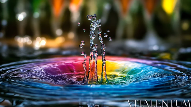High-speed macro capture of rainbow-illuminated water splash crown