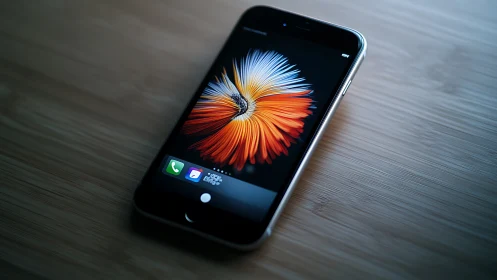 iPhone Displaying Radial Aperture Wallpaper with iOS Interface Elements.