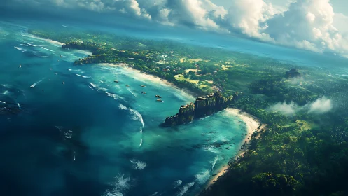 Tropical Archipelago Aerial Survey: Crystalline Seas and Limestone Formations.