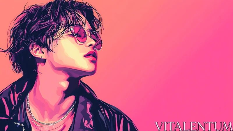 Neon sunset rebel in rose-tinted pop art swagger.