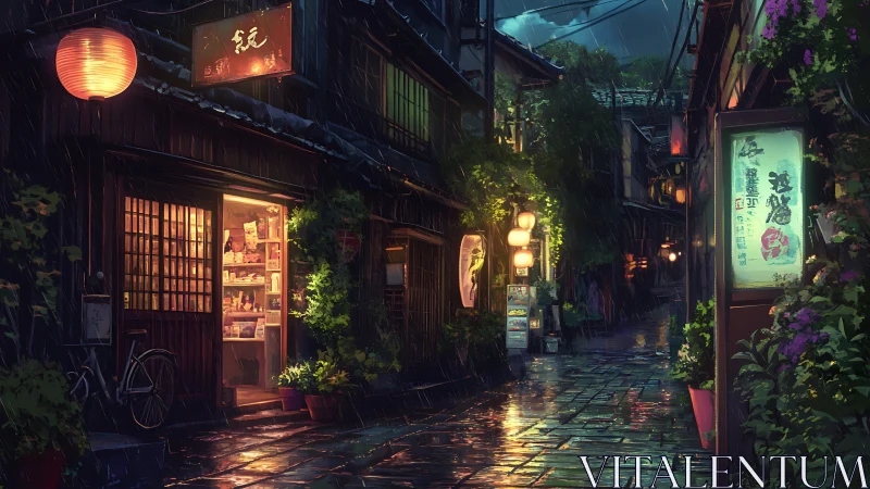 Lanternlit alley remembers every quiet footstep in rain