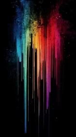 Vertical spectrum drips cascade over deep black negative space