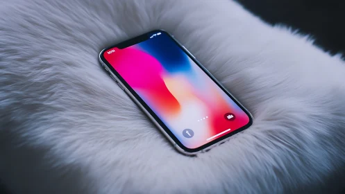 Modern Smartphone Nestled on Soft, Fluffy Textures.