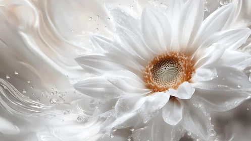 White Gerbera Daisy With Water Droplets And Soft Motion Blur