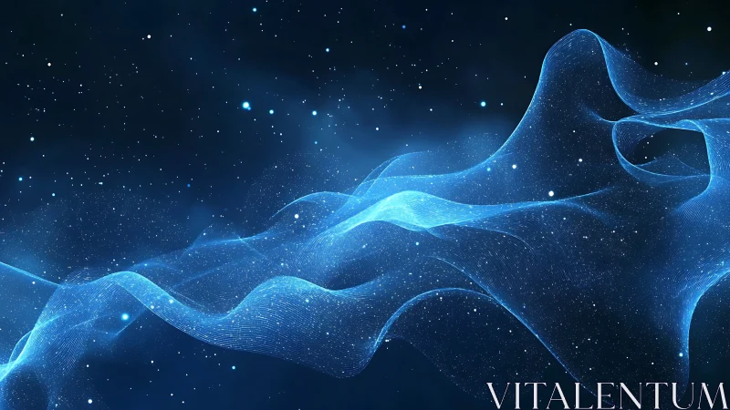 Gently glowing blue waves drift like stardust across space
