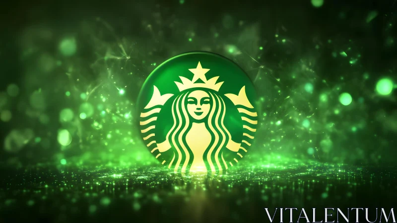 Vibrant Starbucks Logo in Glowing Green Digital Art Style.