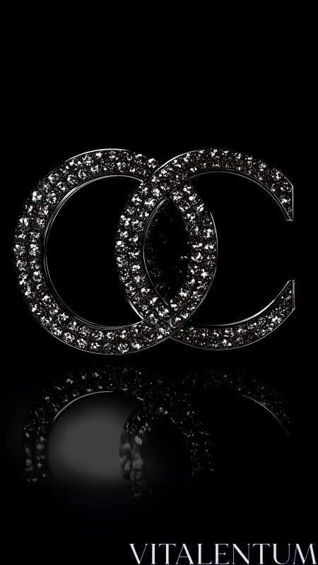 Interlocking diamond-studded rings rendered on black background