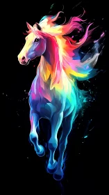 Multicolor stylized horse figure on dark background.