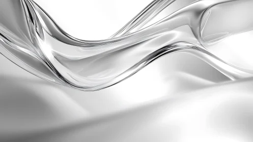 Fluid Glass Abstraction with Minimalist White and Silver Tones.