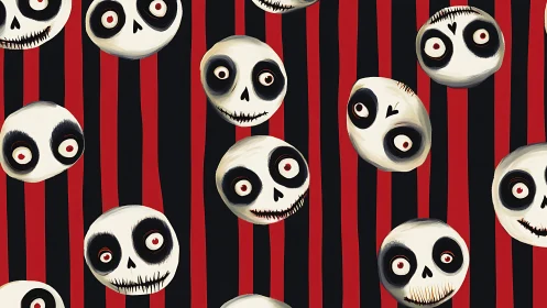 Playful skull parade drifting over bloody circus stripes.