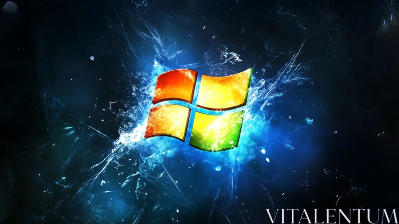Windows logo in high-energy fracturing nebula field composition.