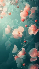 Soft Bloom Garden: Ethereal Floral Composition in Turquoise.