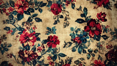 Vintage floral textile pattern with distressed botanical overlay.