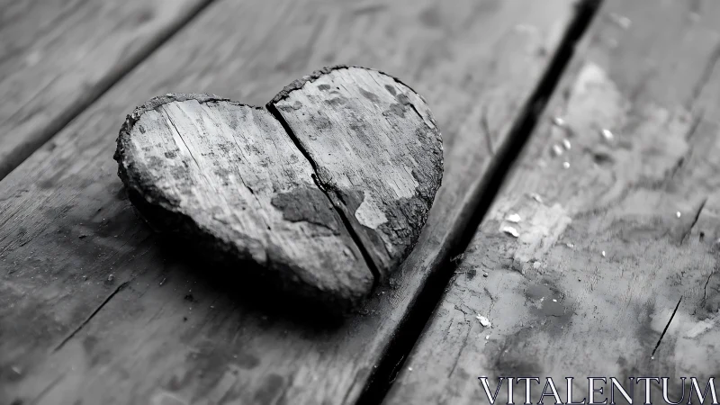Weathered Heart Split Across Rustic Timber.