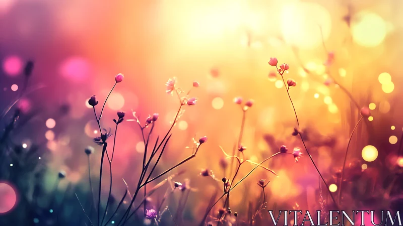 Wildflower silhouettes glow in dreamy pastel sunset light