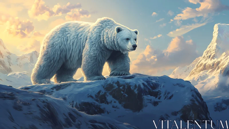 Polar bear rendered with volumetric light across icy ridge