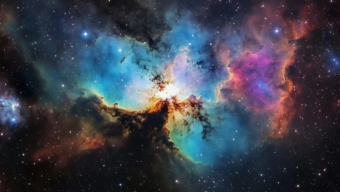 Deep-space emission nebula displays structured gas and dust