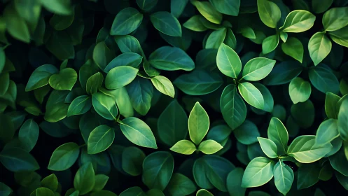Lush green foliage forms a serene, softly lit canopy of leaves.