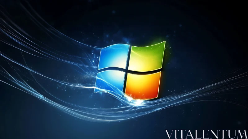 Windows logo on dark abstract blue light background.