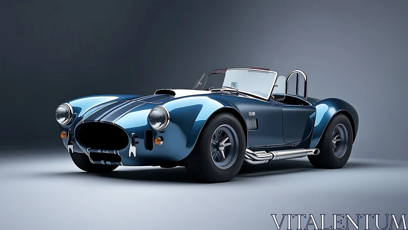 Blue classic roadster sports car on clean studio background.