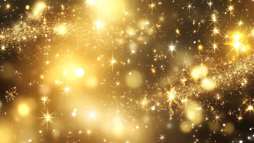 Golden glitter and light burst background with bright sparkles.