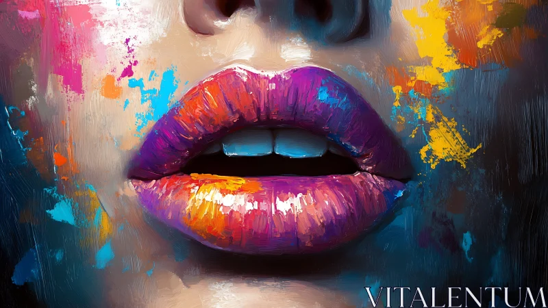 Vibrant close-up of glossy lips rendered in expressive strokes