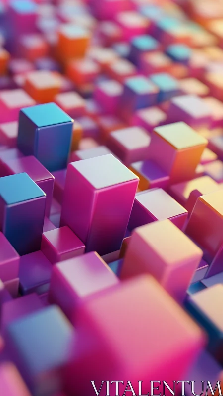 Chromatic extruded voxel grid renders glossy depth-of-field study