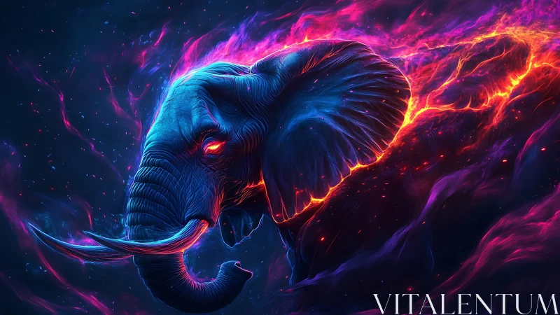 Neon-lit elephant profile rendered in luminous abstract field