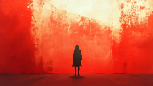 Silhouette lingers before a tidal wall of molten red light