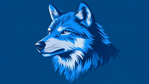 Stylized blue wolf portrait radiates calm strength and focus