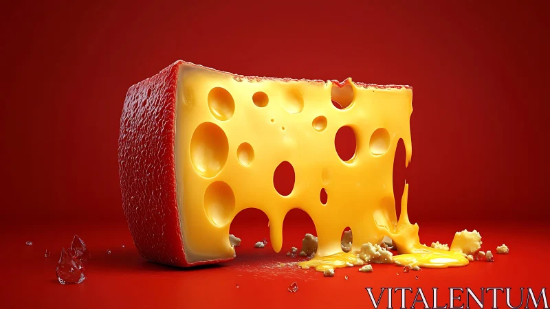 Lava-cheese monolith melts in vivid crimson studio glow.