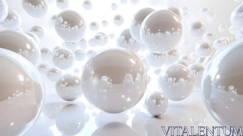 White translucent spheres with inner bubbles float in space