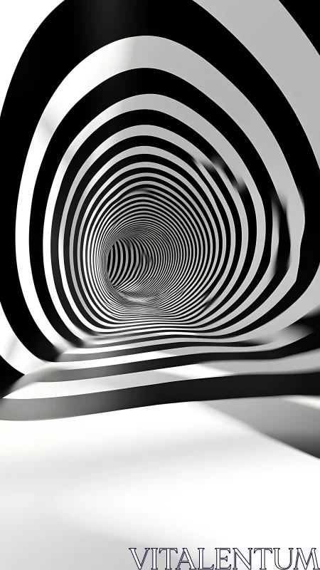 Monochrome concentric tunnel with warped striped bands.