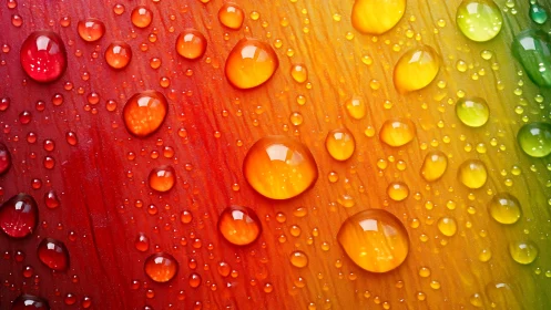Rainbow droplets dancing across a glowing color field.