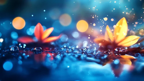 Glowing Flowers Dancing in Blue Light.