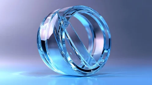 Abstract Glass Sphere with Geometric Design in Blue Tones.