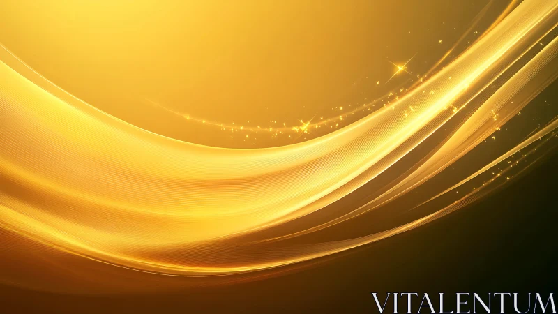 Curved golden light streaks on gradient abstract background.