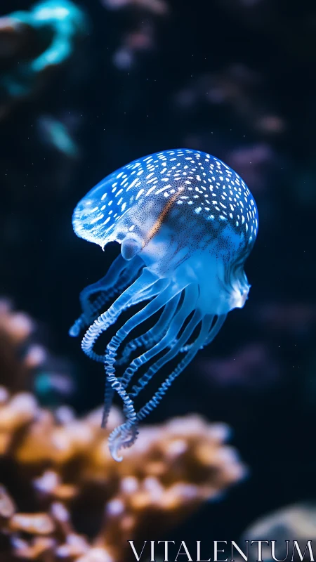 Photorealistic vertical study of bioluminescent jellyfish form.