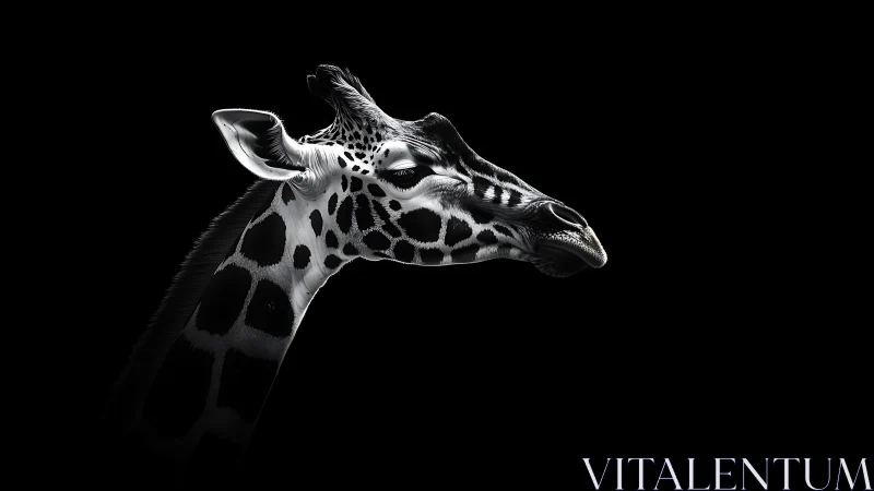 High-contrast giraffe profile isolated by low-key side lighting