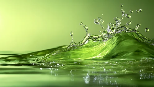 Green liquid splash cresting in vibrant abstract wave.