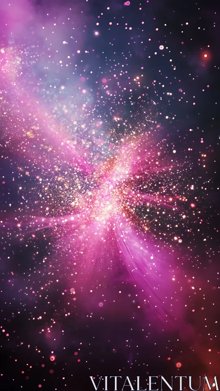 Vivid pink cosmic nebula with bright star cluster center